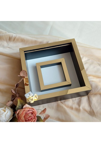 25X25 cm Fotoğraf Bölümlü Ledli Siyah-Gold Yarı Pleksi Kaplamalı Derin Anı Çerçevesi! Gül Kutusu! Isimsiz!