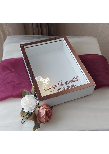 25X35 cm Ledli Isimli Beyaz-Rose Yarı Pleksi Kaplamalı Derin Anı Çerçevesi! Gül Kutusu! modelleri
