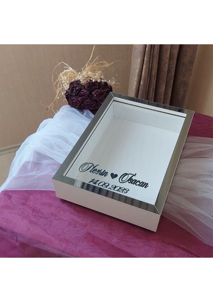 25X35 cm Isimli Beyaz-Füme Yarı Pleksi Kaplamalı Derin Anı Çerçevesi! Gül Kutusu! Ledsiz