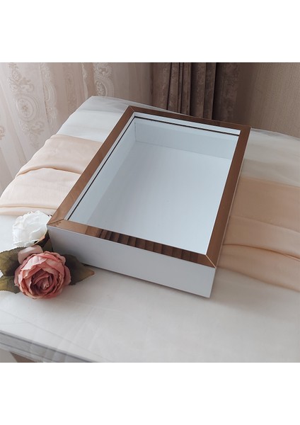 25X35 cm Beyaz-Bronz Yarı Pleksi Kaplamalı Derin Anı Çerçevesi! Gül Kutusu! Ledsiz Isimsiz