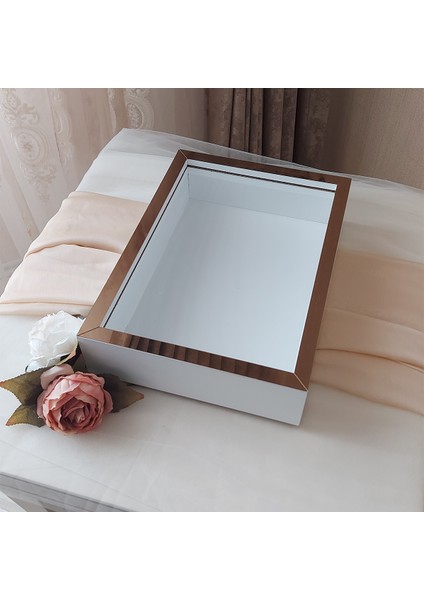 25X35 cm Beyaz-Bronz Yarı Pleksi Kaplamalı Derin Anı Çerçevesi! Gül Kutusu! Ledsiz Isimsiz