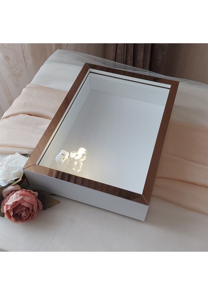 25X35 cm Ledli Beyaz-Bronz Yarı Pleksi Kaplamalı Derin Anı Çerçevesi! Gül Kutusu! Isimsiz