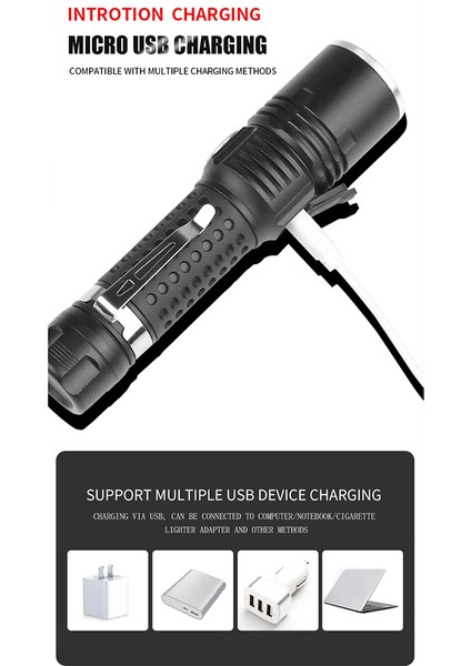 Taşınabilir XHP50 LED Güçlü El Feneri 18650 Şarj Edilebilir El Feneri USB El Feneri XHP50 LED Fener (Yurt Dışından) fırsatları