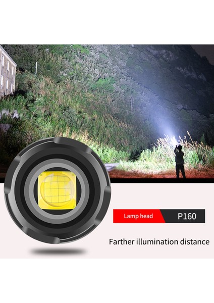 En Güçlü El Feneri Şarj Edilebilir Teleskopik Zoom Girişi ve Çıkışı Yüksek Uzun Menzilli Parlama Feneri, XHP160 (Yurt Dışından) modelleri