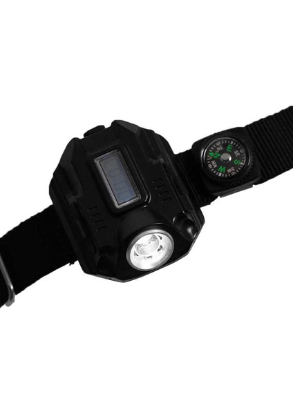 El Feneri ile Saat USB Şarj Edilebilir Kol Saati LED Lamba Pusula (Yurt Dışından)