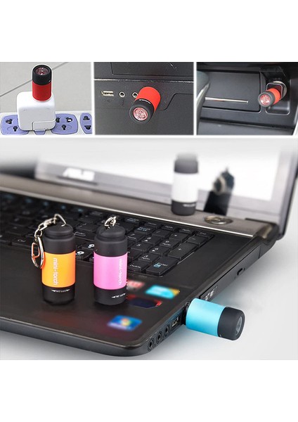 Adet Mini Anahtarlık Çanta Torch USB Şarj Edilebilir LED Işık El Feneri Lambası Su Geçirmez (Yurt Dışından) modelleri