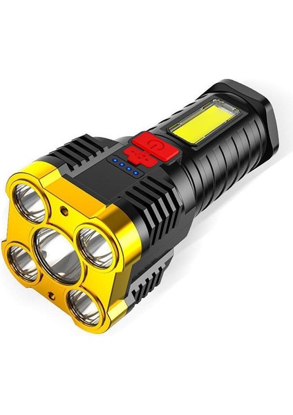 USB Şarj Edilebilir Süper Parlak Projektör Su Geçirmez Dış Mekan El Feneri Güç Ekranlı Acil Durum Işığı (Yurt Dışından)