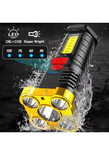 USB Şarj Edilebilir Süper Parlak Projektör Su Geçirmez Dış Mekan El Feneri Güç Ekranlı Acil Durum Işığı (Yurt Dışından) fiyatları