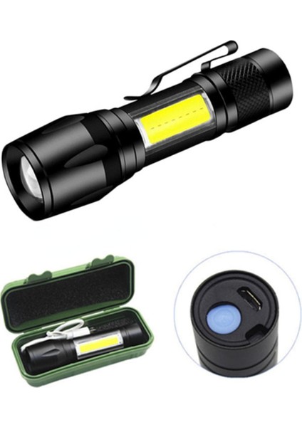 Dahili Pil Mini LED El Feneri Zoom Odak Torch Lambası Şarj Edilebilir USB Fener Ayarlanabilir Su Geçirmez Dış Mekan LED Penlight (Yurt Dışından)