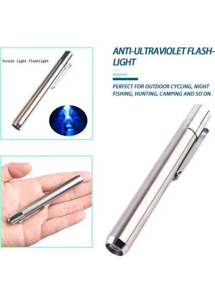 Mini Paslanmaz Çelik LED El Feneri Akülü Uv Torch Kalem Işık Lambası - Gümüş (Yurt Dışından) fırsatları