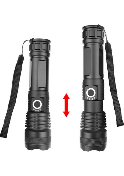 El Feneri Torch Taktik El Feneri USB Şarjlı Zumlanabilir Bisiklet Açık Siyah El Feneri + 26650 + USB Kablosu (Yurt Dışından)