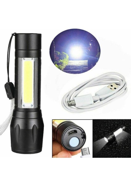 T6 Cob Lambası LED Şarj Edilebilir El Feneri - Kordonlu 4 Mod Yakınlaştırılabilir - Su Geçirmez Acil El Feneri Dış Mekan Taşınabilir Aydınlatma (Yurt Dışından)