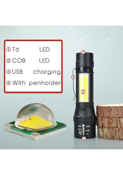 T6 Cob Lambası LED Şarj Edilebilir El Feneri - Kordonlu 4 Mod Yakınlaştırılabilir - Su Geçirmez Acil El Feneri Dış Mekan Taşınabilir Aydınlatma (Yurt Dışından) indirimleri