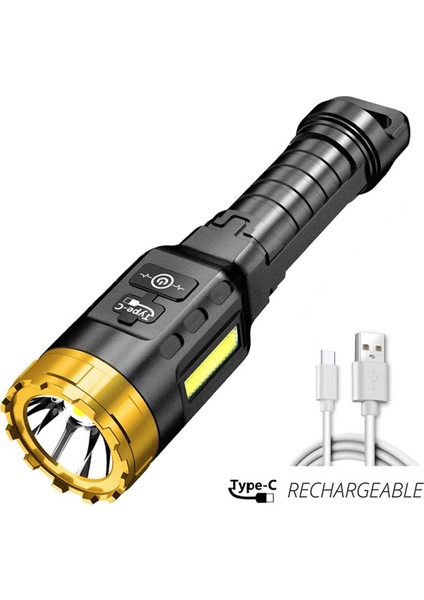 Süper Parlak Güçlü Işık Odaklama LED El Feneri Açık Taşınabilir Ev Dahili Pil Şarj Edilebilir Çok Fonksiyonlu Işık (Yurt Dışından) fiyatları