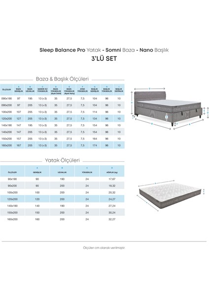 Bedding Sleep Balance Pro Yatak, Somni Baza, Nano Başlık Çift Kişilik 3'lü Set - Kahverengi