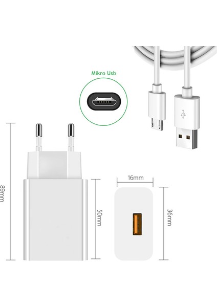 Android Cihazlara Uyumlu Micro USB Şarz Aleti Data Aktarım Kablosu ve Adaptörü Hızlı Şarj Cihazı