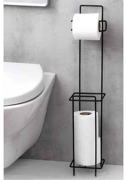 Wc Banyo Tuvalet Ayaklı Kağıtlık Yedekli Tuvalet Kağıtlığı Mat Siyah Vc