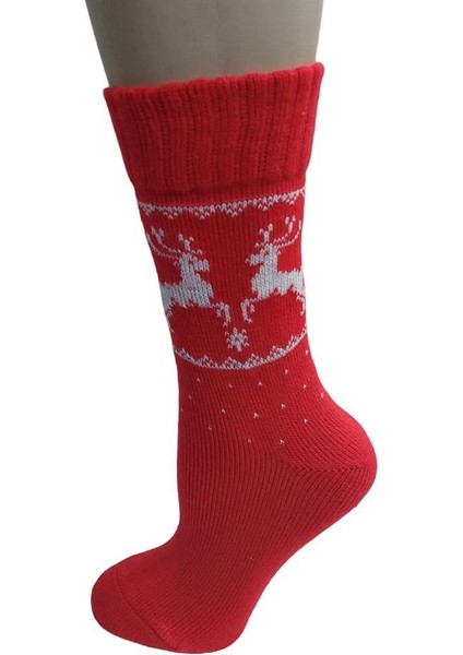 KIRMIZI GEYİK DESENLİ YILBAŞI PAMUKLU KADIN SOKET ÇORAP fiyatları