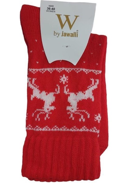 KIRMIZI GEYİK DESENLİ YILBAŞI PAMUKLU KADIN SOKET ÇORAP fırsatları