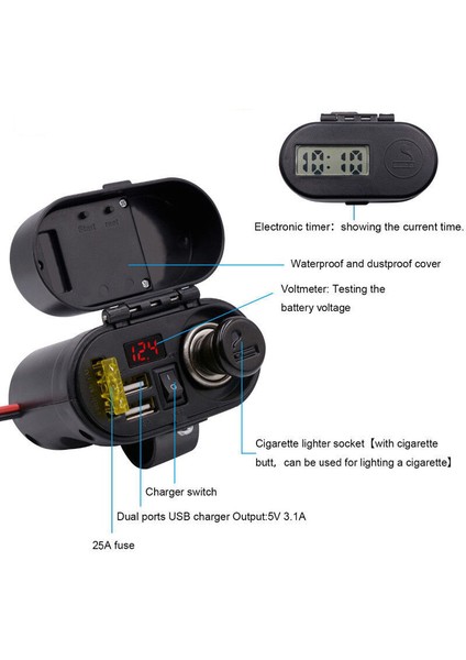 CD-3068 Su Geçirmez Çok Fonksiyonlu Çift USB Şarj Cihazı ve Çakmaklık