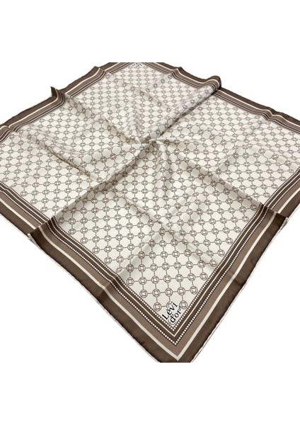 Levidor Ekru - Kahve Monogram Desenli Tivil İpek Eşarp 27642 - 05