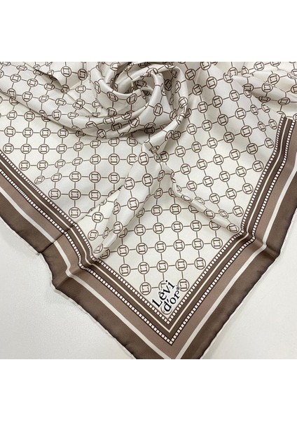 Levidor Ekru - Kahve Monogram Desenli Tivil İpek Eşarp 27642 - 05 fiyatları