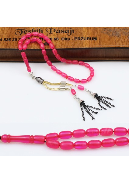 Bilek Boy Pembe Renk Ateş Kehribar Tesbih