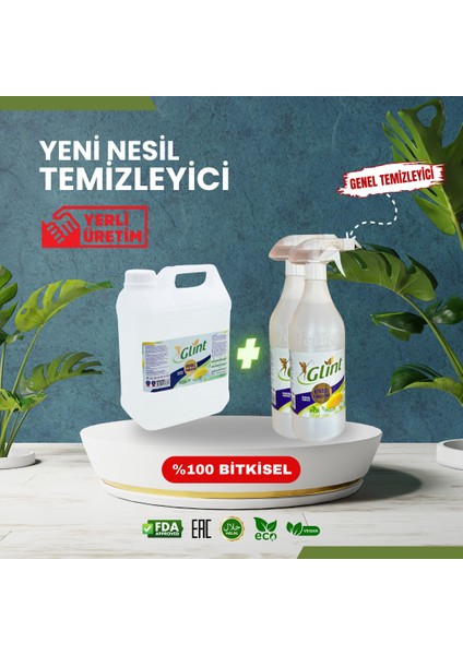 5 Lt + 2 x 1 Lt.  Bitkisel Banyo ve Mutfak Temizleyici Yağ Sökücü Kireç Çözücü Spreyi