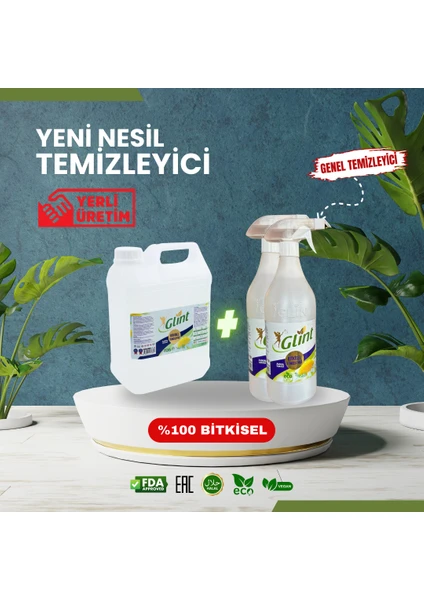 5 Lt + 2 x 1 Lt.  Bitkisel Banyo ve Mutfak Temizleyici Yağ Sökücü Kireç Çözücü Spreyi