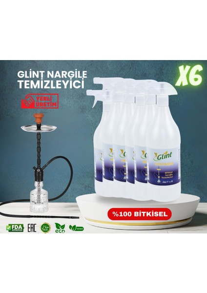 Hookah 6 x 1 Litre %100 Bitkisel Ser Şişe Cam Nargile Temizleyici Sprey