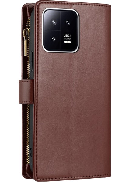 Xiaomi 13 Pro ile Uyumlu Rfıd Engelleme Kredi Kartı Tutacağı Deri Fermuarlı Cüzdan Bilek Kayışı Kickstand Koruyucu Telefon Kılıfı (Yurt Dışından)