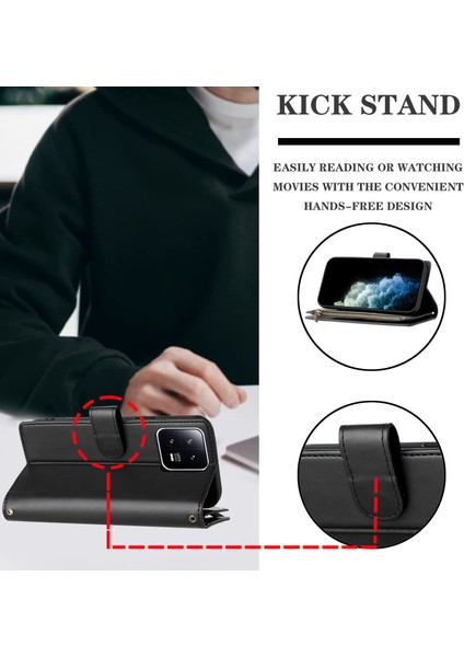 Xiaomi 13 Pro ile Uyumlu Rfıd Engelleme Kredi Kartı Tutacağı Deri Fermuarlı Cüzdan Bilek Kayışı Kickstand Koruyucu Telefon Kılıfı (Yurt Dışından) fırsatları