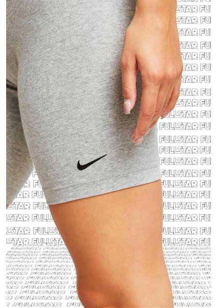 Sportswear Essential Shorts Pamuk Polyester Yüksek Belli Biker Şort Tayt Gri