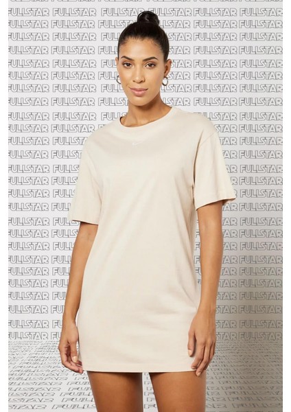 Sportswear Organic Cotton Short Sleve Dress Nakış Swooslu Bej Elbise