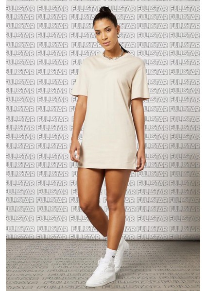 Sportswear Organic Cotton Short Sleve Dress Nakış Swooslu Bej Elbise fırsatları