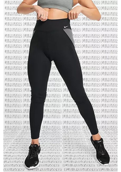 One Dri Fit Color Block Leggings Toparlayıcı 2 Iç Cepli Siyah Gri Tayt