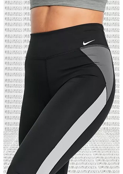 One Dri Fit Color Block Leggings Toparlayıcı 2 Iç Cepli Siyah Gri Tayt