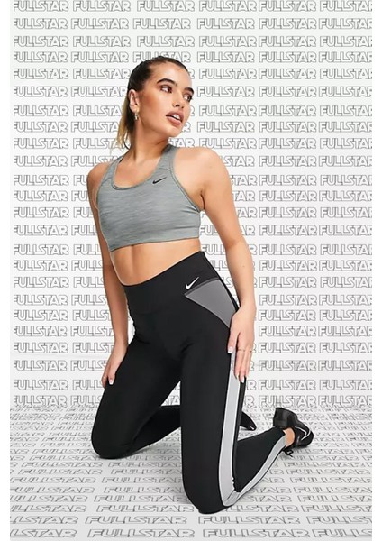 One Dri Fit Color Block Leggings Toparlayıcı 2 Iç Cepli Siyah Gri Tayt