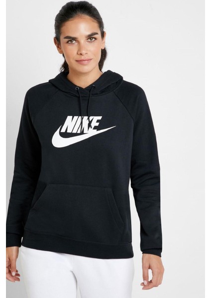 Sportswear Essential Fleece Hoodie Kapüşonlu Siyah Sweatshirt