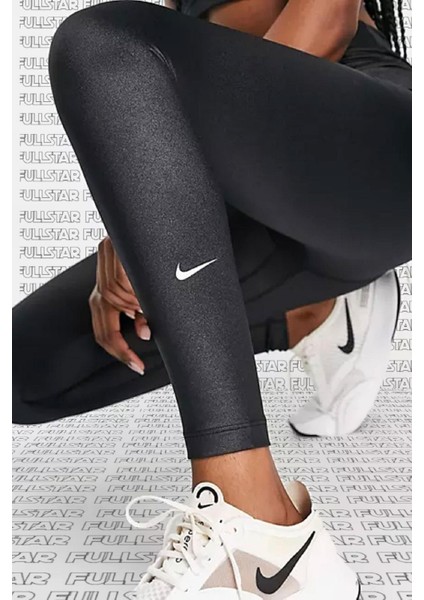 One Dri Fit Training Shine Black Leggings Toparlayıcı 2 Iç Cepli Siyah Parlak Tayt