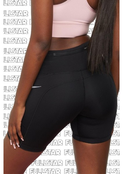 Epic Fast Women's Running Shorts Tayt 3 Cepli Biker Tayt Şort Siyah