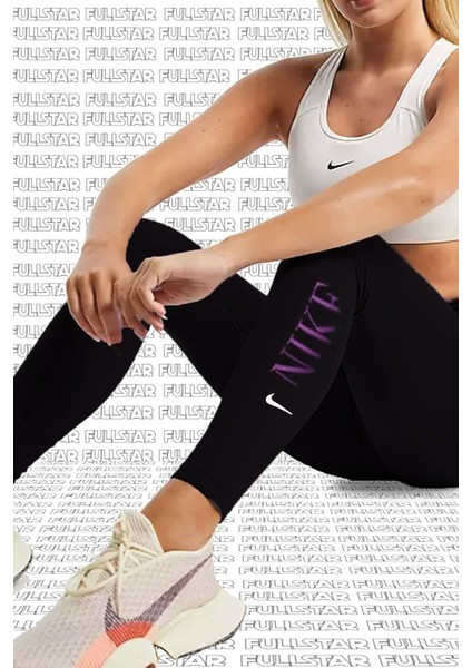 One Dri Fit Mid Rise Nike Graphic 7/8 Toparlayıcı 2 Cepli Siyah Tayt