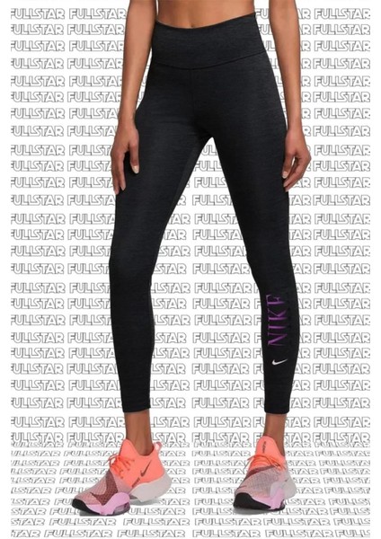 One Dri Fit Mid Rise Nike Graphic 7/8 Toparlayıcı 2 Cepli Siyah Tayt modelleri