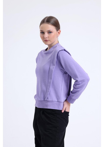 Lila Omuz Detaylı Bisiklet Yaka Sweatshirt