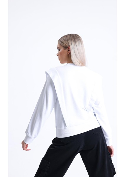 Beyaz Omuz Detaylı Bisiklet Yaka Sweatshirt indirimleri