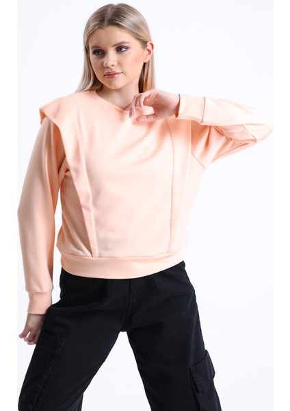 Somon Omuz Detaylı Bisiklet Yaka Sweatshirt