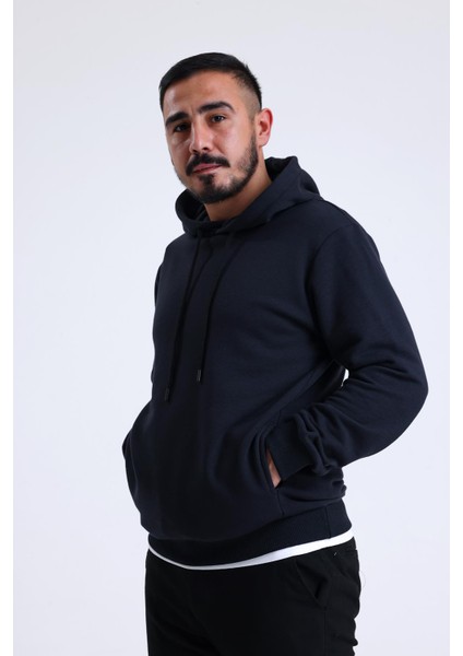 Lacivert Yandan Cepli Kapüşonlu Sweatshirt modelleri