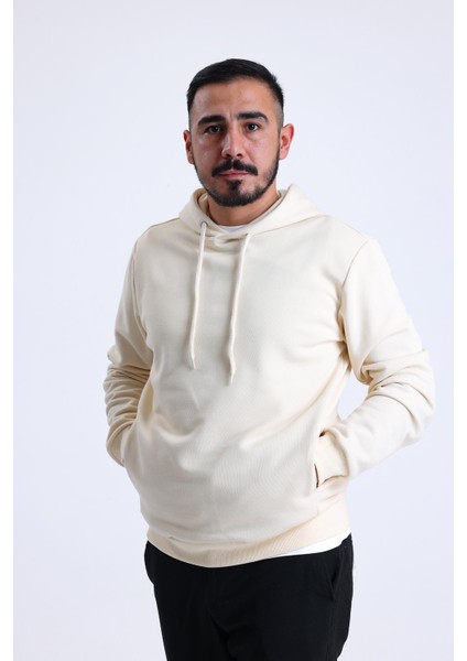 Ekru Yandan Cepli Kapüşonlu Sweatshirt
