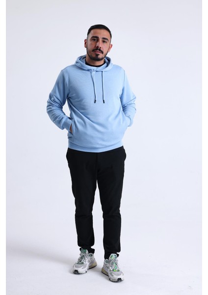 Mavi Yandan Cepli Kapüşonlu Sweatshirt
