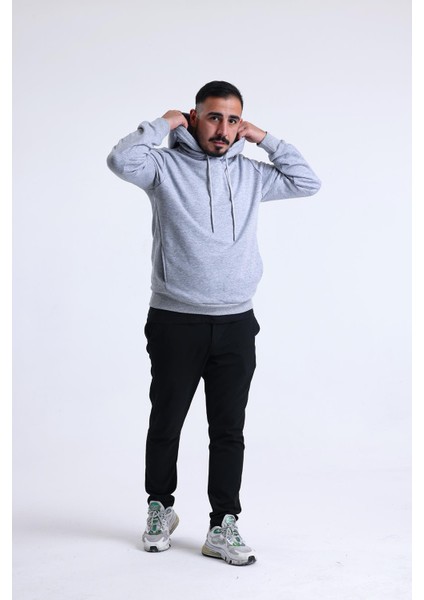 Gri Melanj Yandan Cepli Kapüşonlu Sweatshirt modelleri